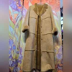 Y2K Brandon Thomas suede & faux fur Penny Lane full length duster style coat Med